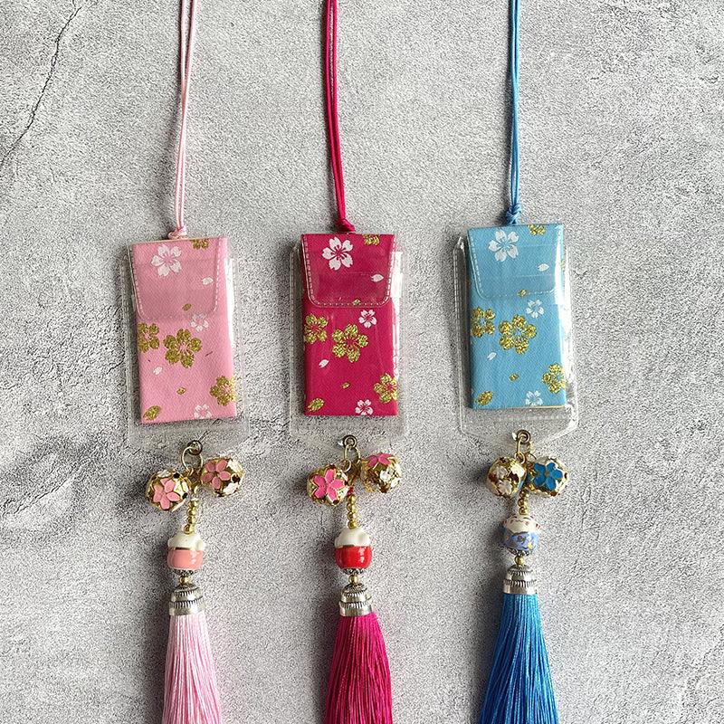 Japanese Car Rear View Mirror Traffic Safety Amulet Travel Safe Driving Pendant Good Luck Cherry Blossom Bell - Drift RC Model