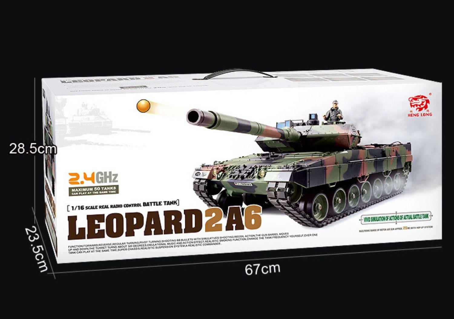 German Leopard 2A6 RC Tank Remote Control 1:16 Metal Military Model Electric Armored Combat Vehicle - Drift RC Model